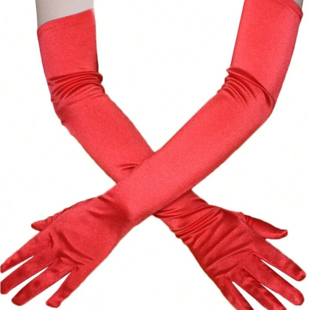 Women's Red Elbow Length Satin Gloves